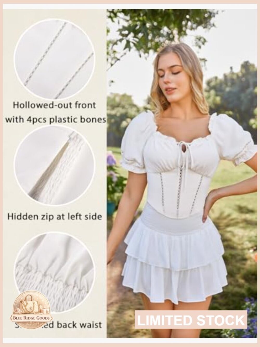 Vintage Corset Top with Puff Sleeves Renaissance Off Shoulder Blouse Peasant - Picture 4 of 7